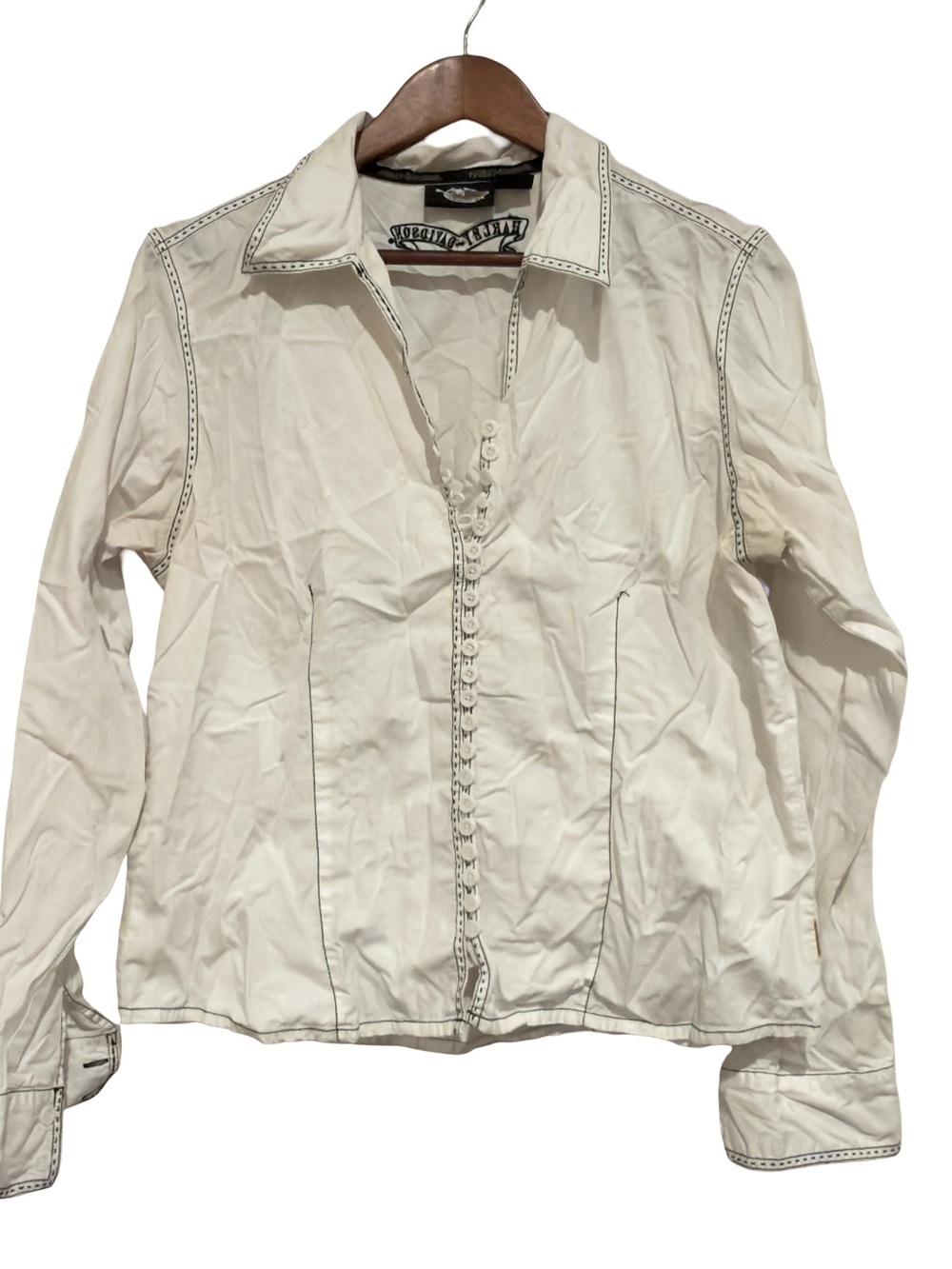 Harley-Davidson Women's Cream Button-Up Jacket with Contrast Stitching